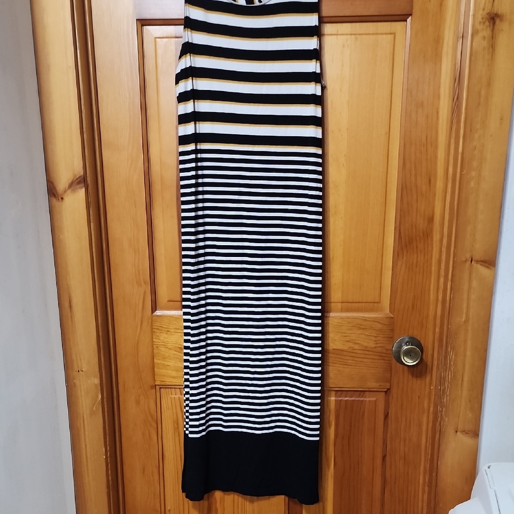 LOFT Black and White Striped Maxi Dress